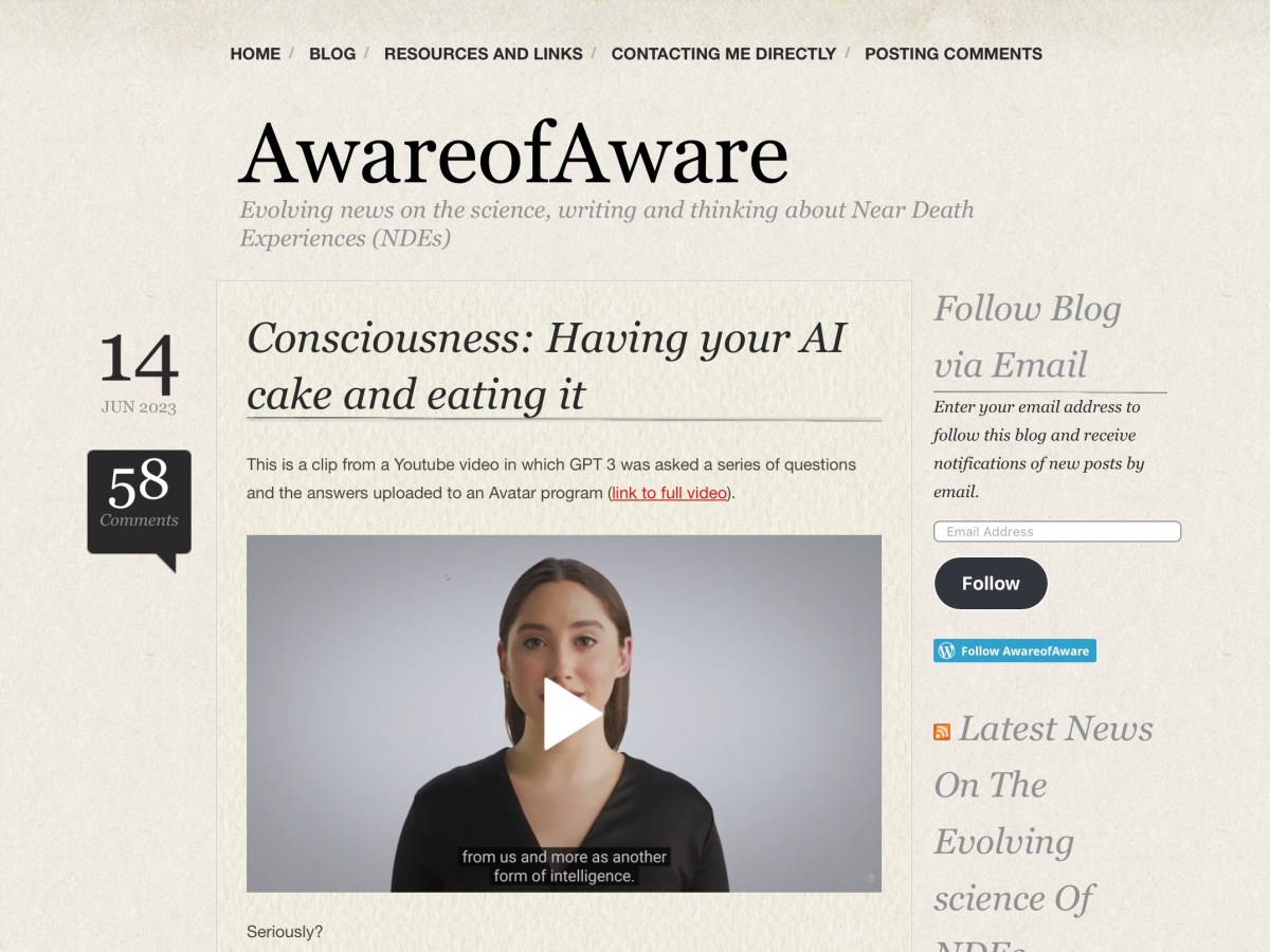 Aware of aware discusses AI and&nbsp;consciousness.